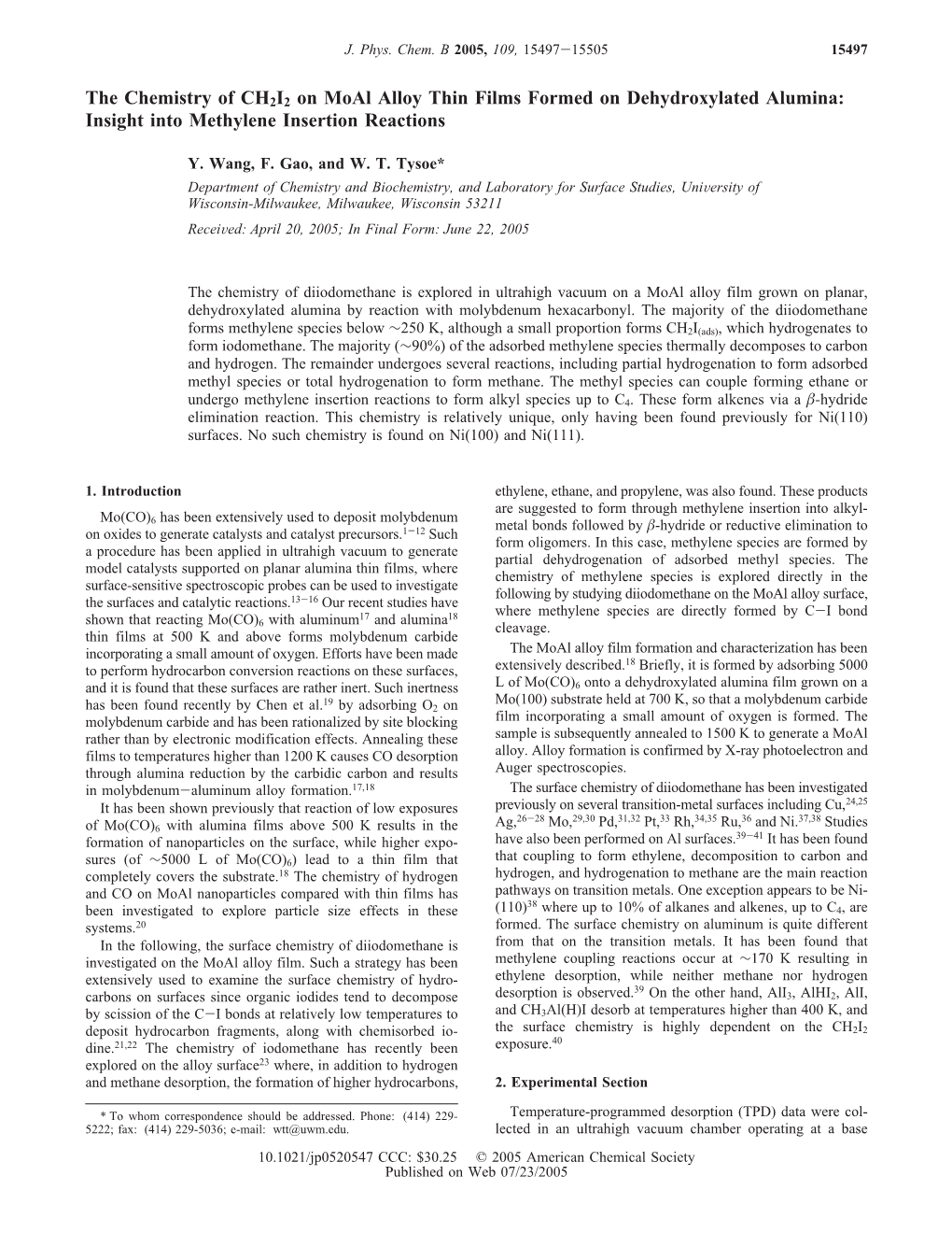 The Chemistry of CH2I2 on Moal Alloy Thin Films Formed on Dehydroxylated Alumina: Insight Into Methylene Insertion Reactions