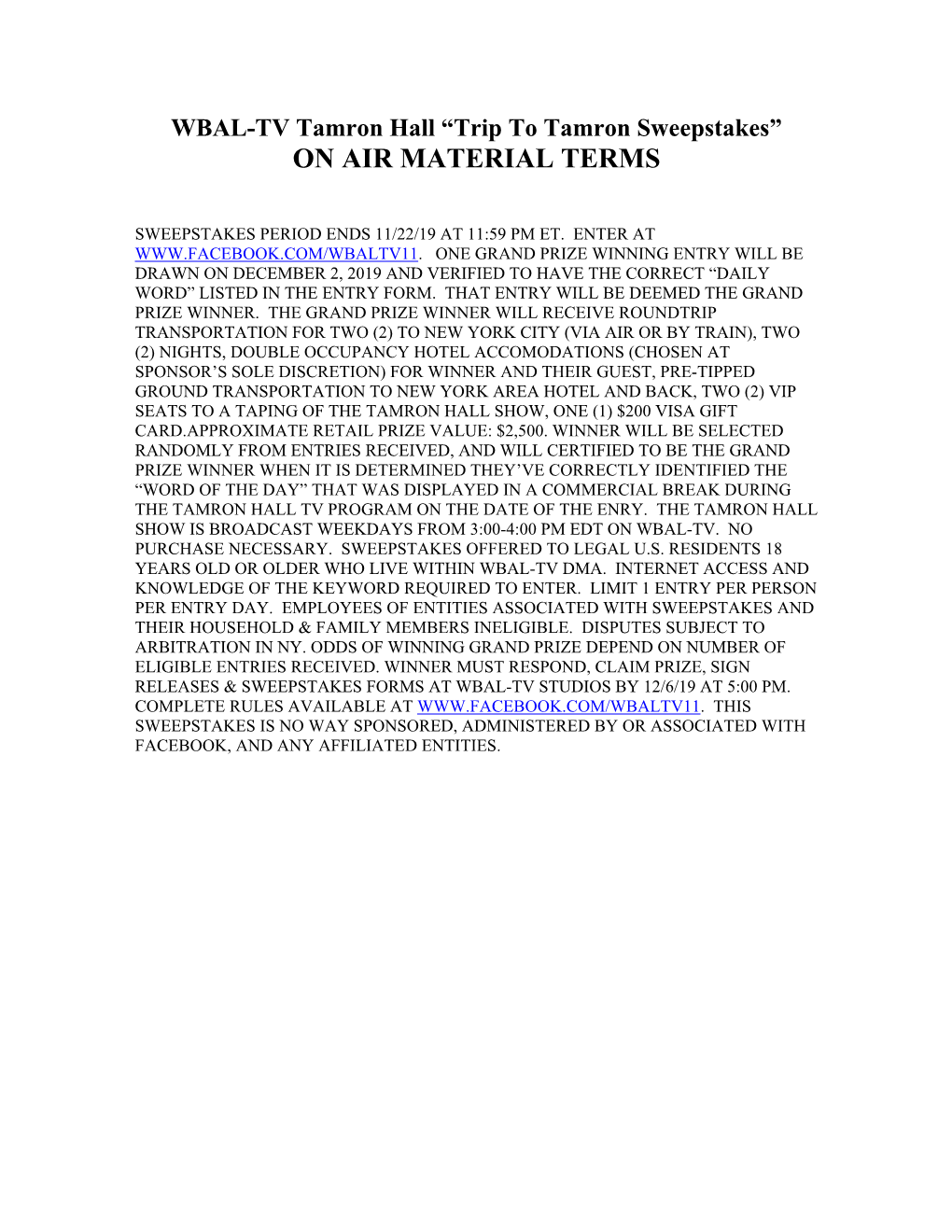 On Air Material Terms