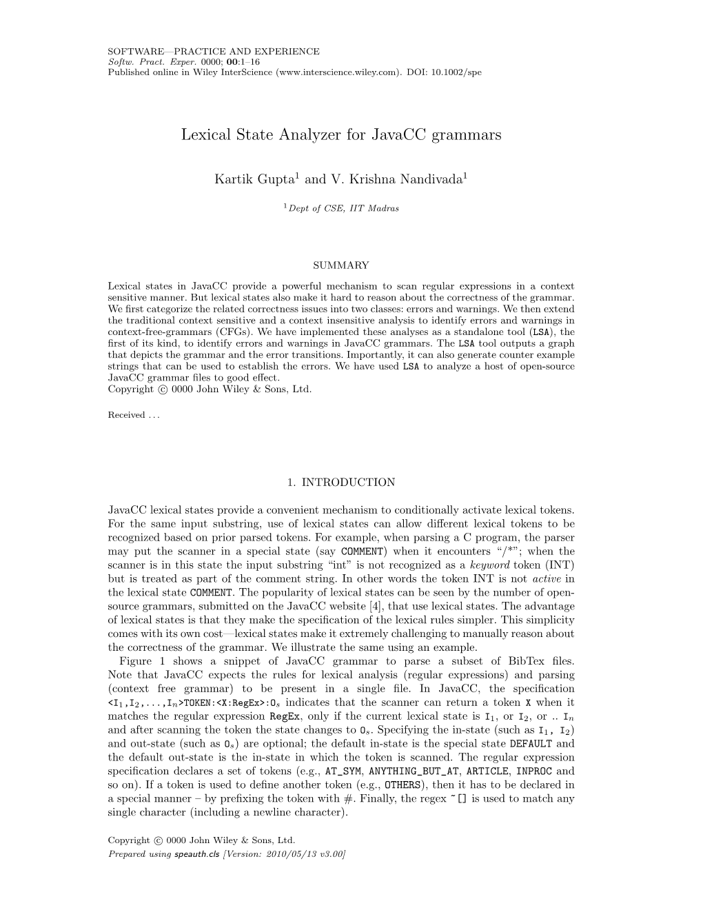 Lexical State Analyzer for Javacc Grammars