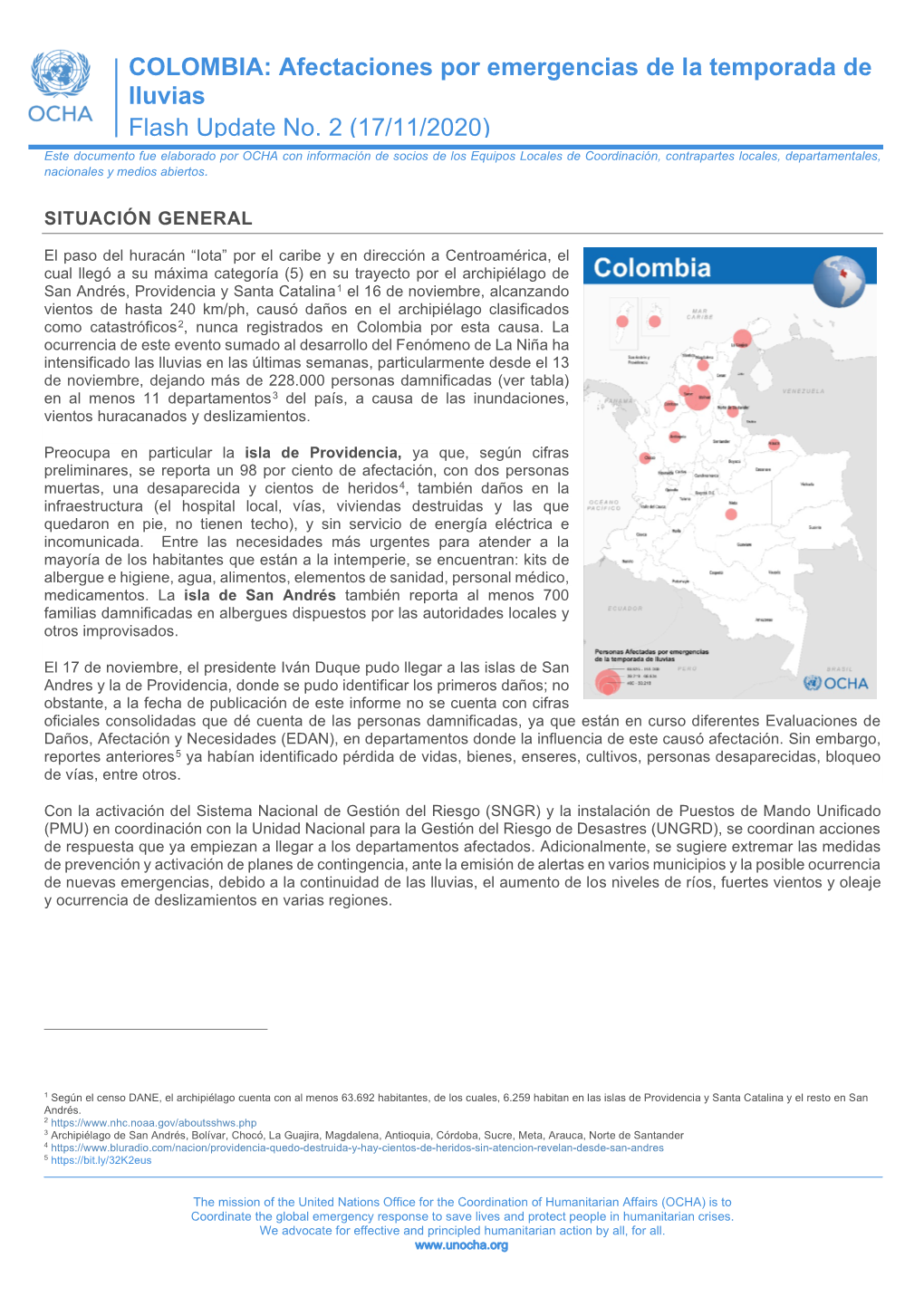 COLOMBIA: Afectaciones Por Emergencias De La Temporada De Lluvias Flash Update No