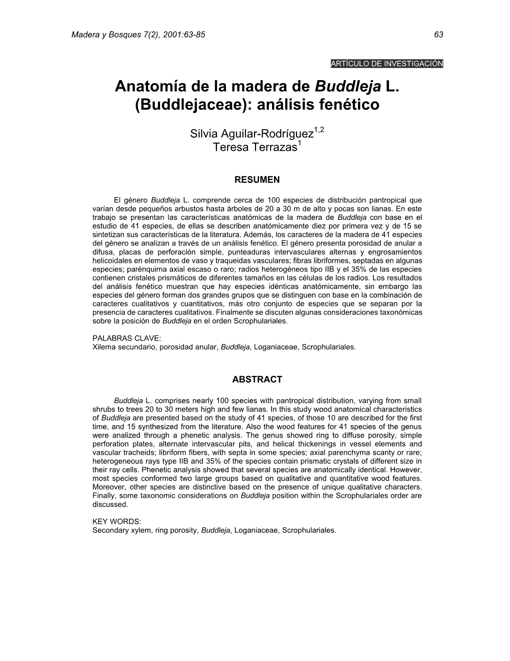 Anatomía De La Madera De Buddleja L. (Buddlejaceae): Análisis Fenético