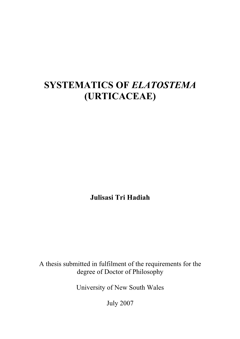 Systematics of Elatostema (Urticaceae)