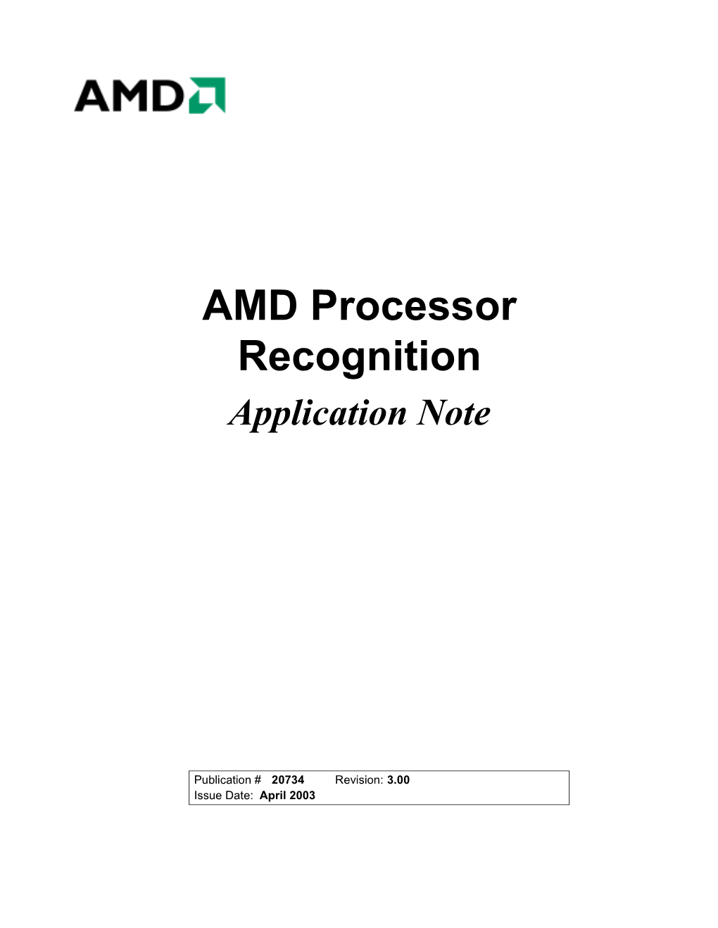 AMD Processor Recognition Application Note