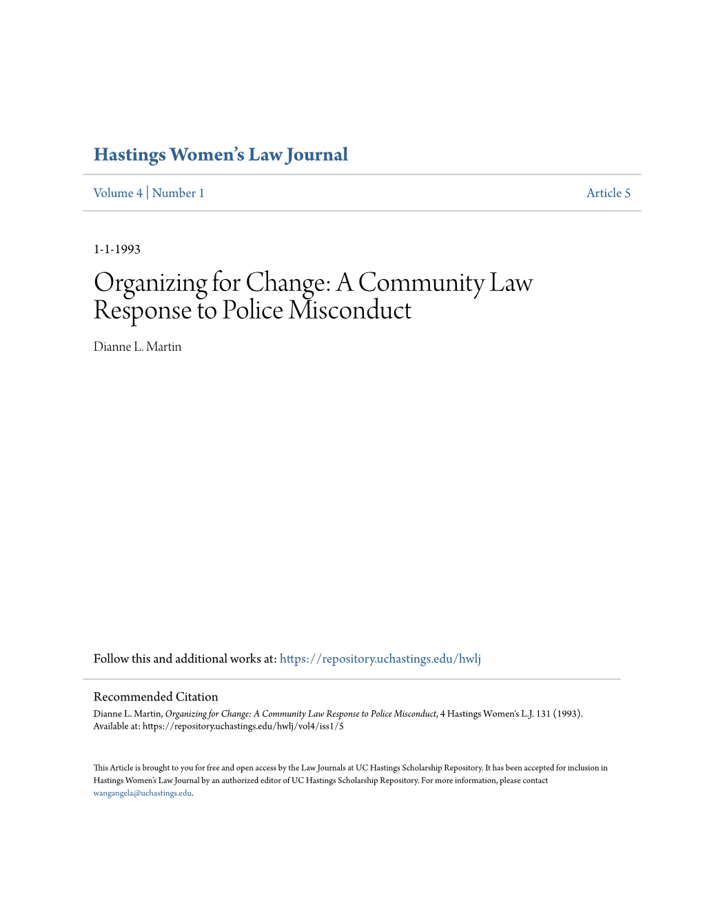 A Community Law Response to Police Misconduct Dianne L