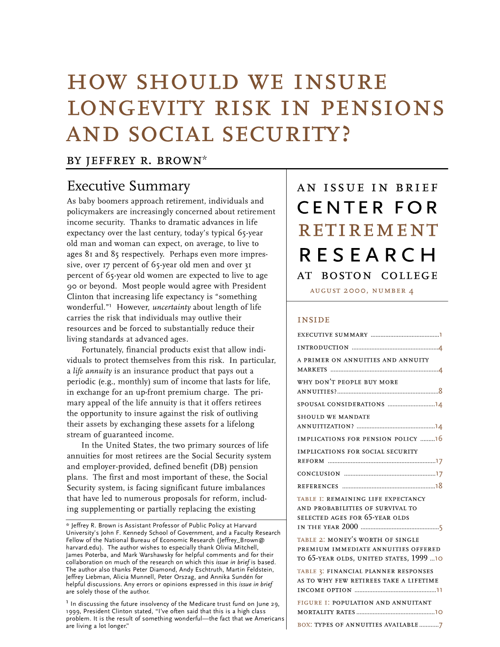 How Should We Insure Longevity Risk in Pensions and Social Security? by Jeffrey R