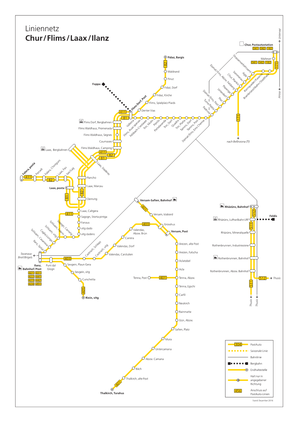 Liniennetzplan Chur–Flims–Laax–Ilanz