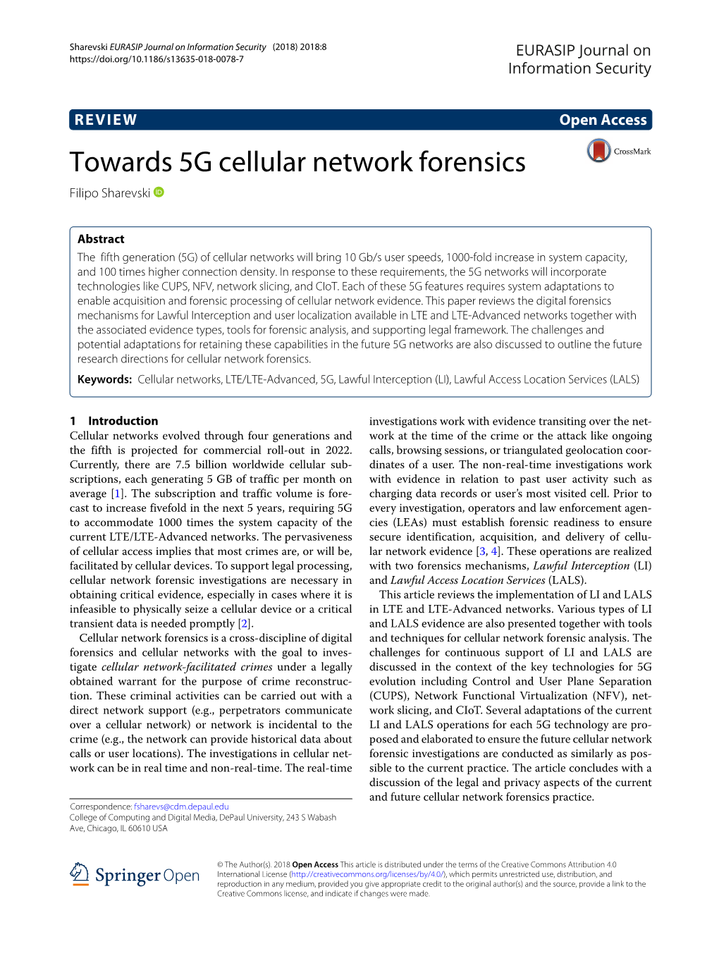 Towards 5G Cellular Network Forensics Filipo Sharevski