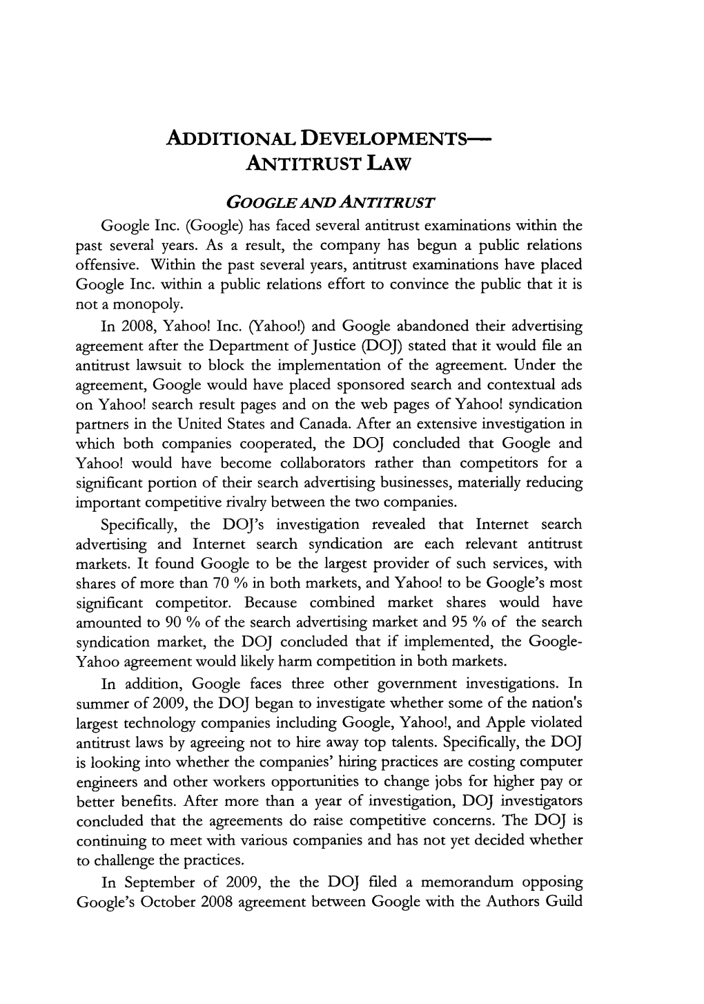 VI. Antitrust Law: A. Additional Developments