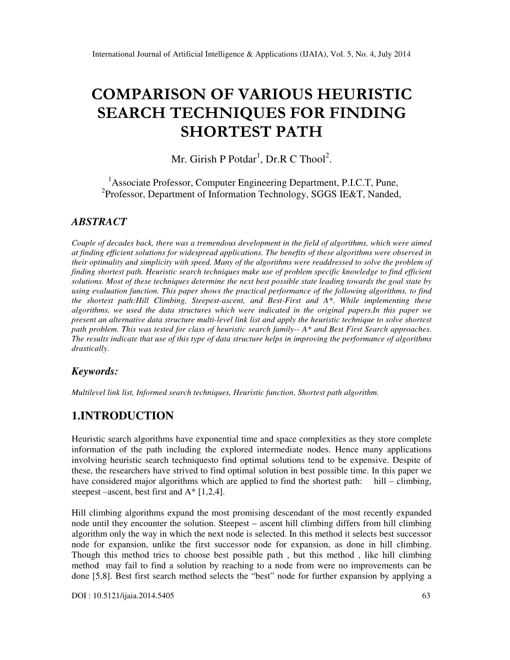 Comparison of Various Heuristic Search Techniques for Finding Shortest Path