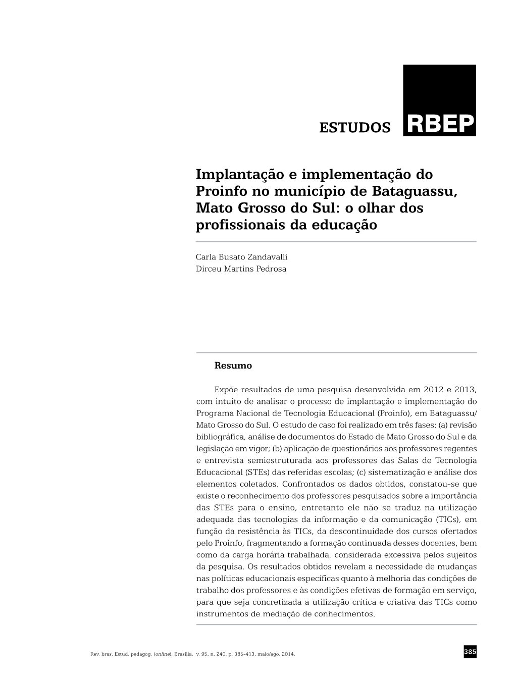 ESTUDOS Implantação E Implementação Do Proinfo