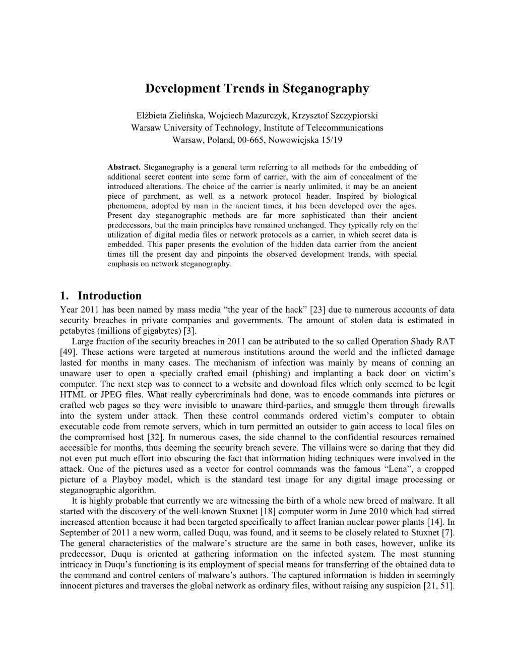 Development Trends in Steganography