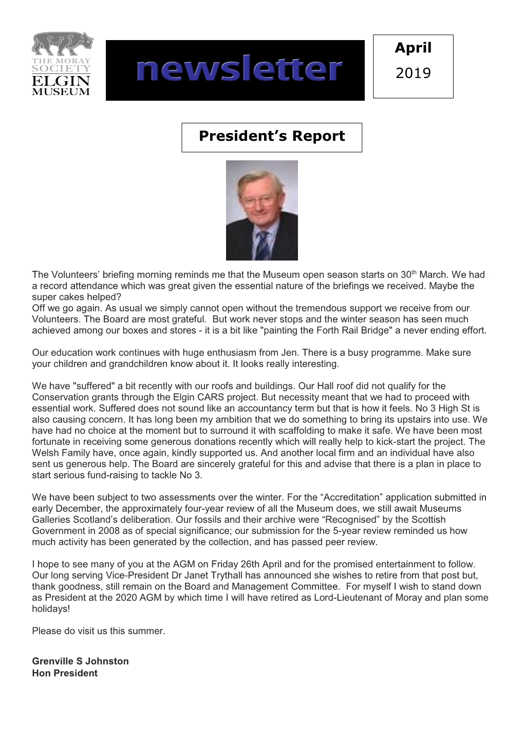 April 2019 President's Report