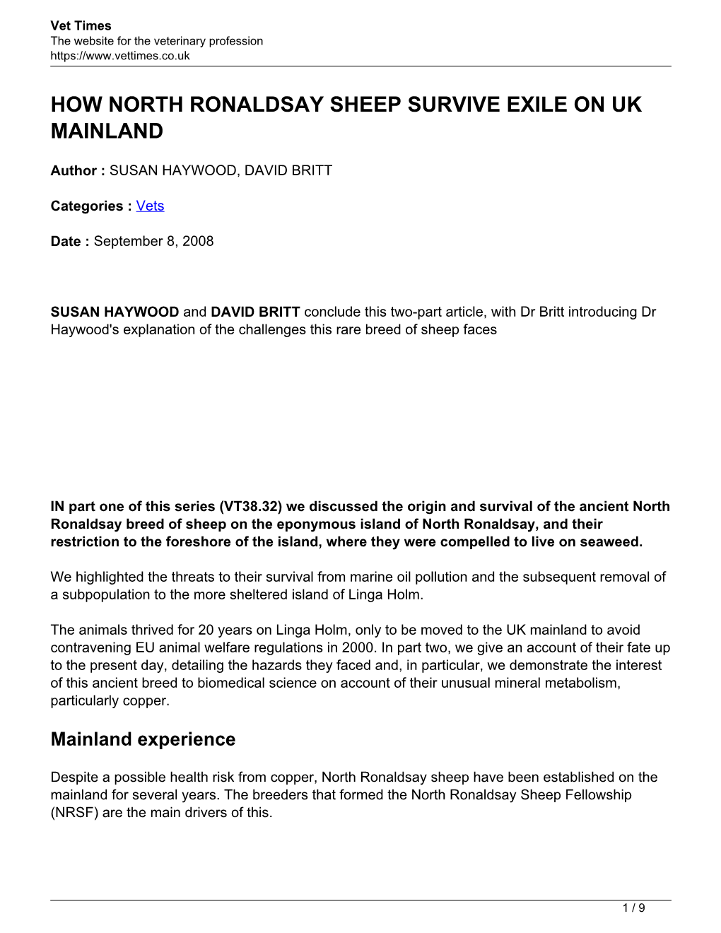 How North Ronaldsay Sheep Survive Exile on Uk Mainland
