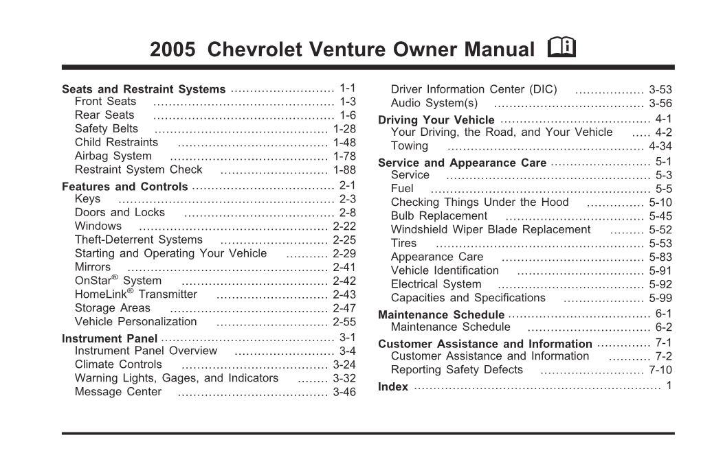 2005 Chevrolet Venture Owner Manual M