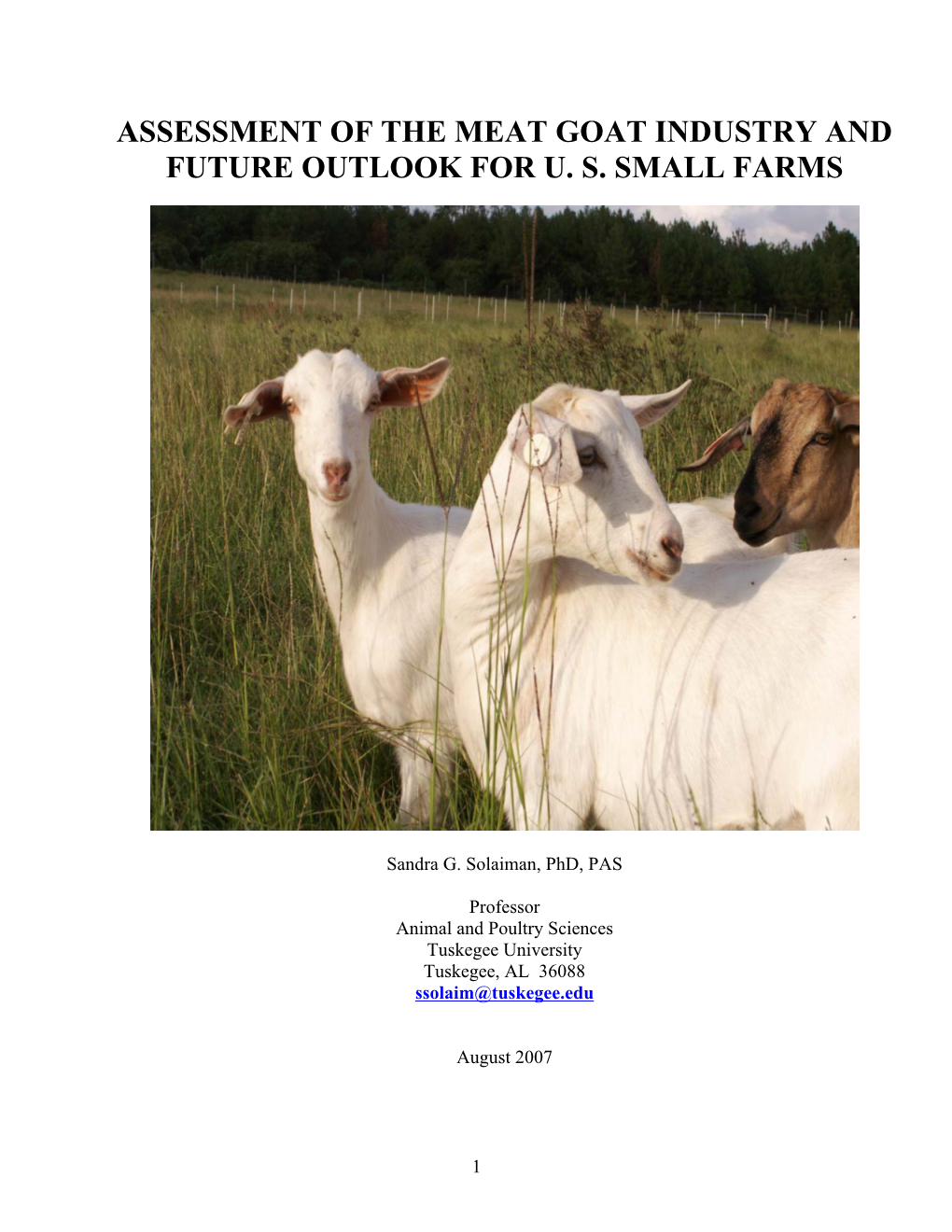 Assessment of Meat Goat Industry and Future Outlook for U.S Small Farms