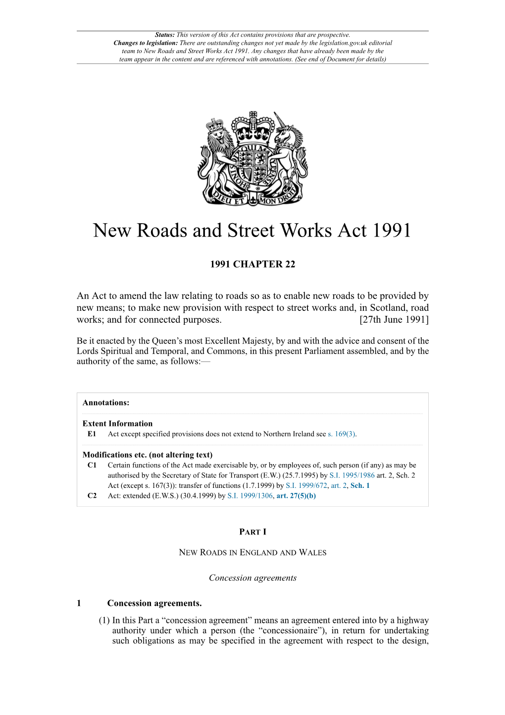 New Roads and Street Works Act 1991