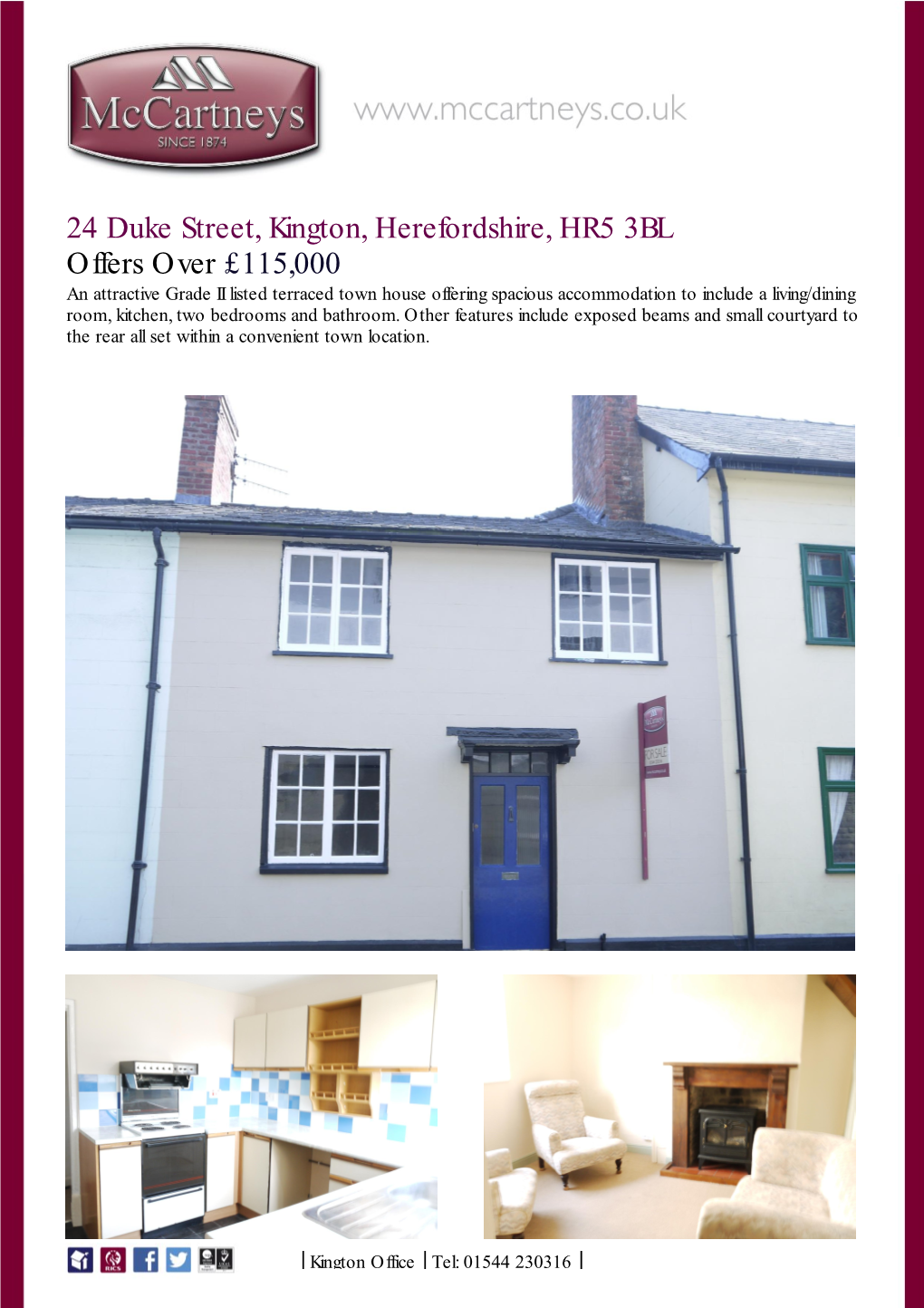24 Duke Street, Kington, Herefordshire, HR5 3BL Offers Over £115,000