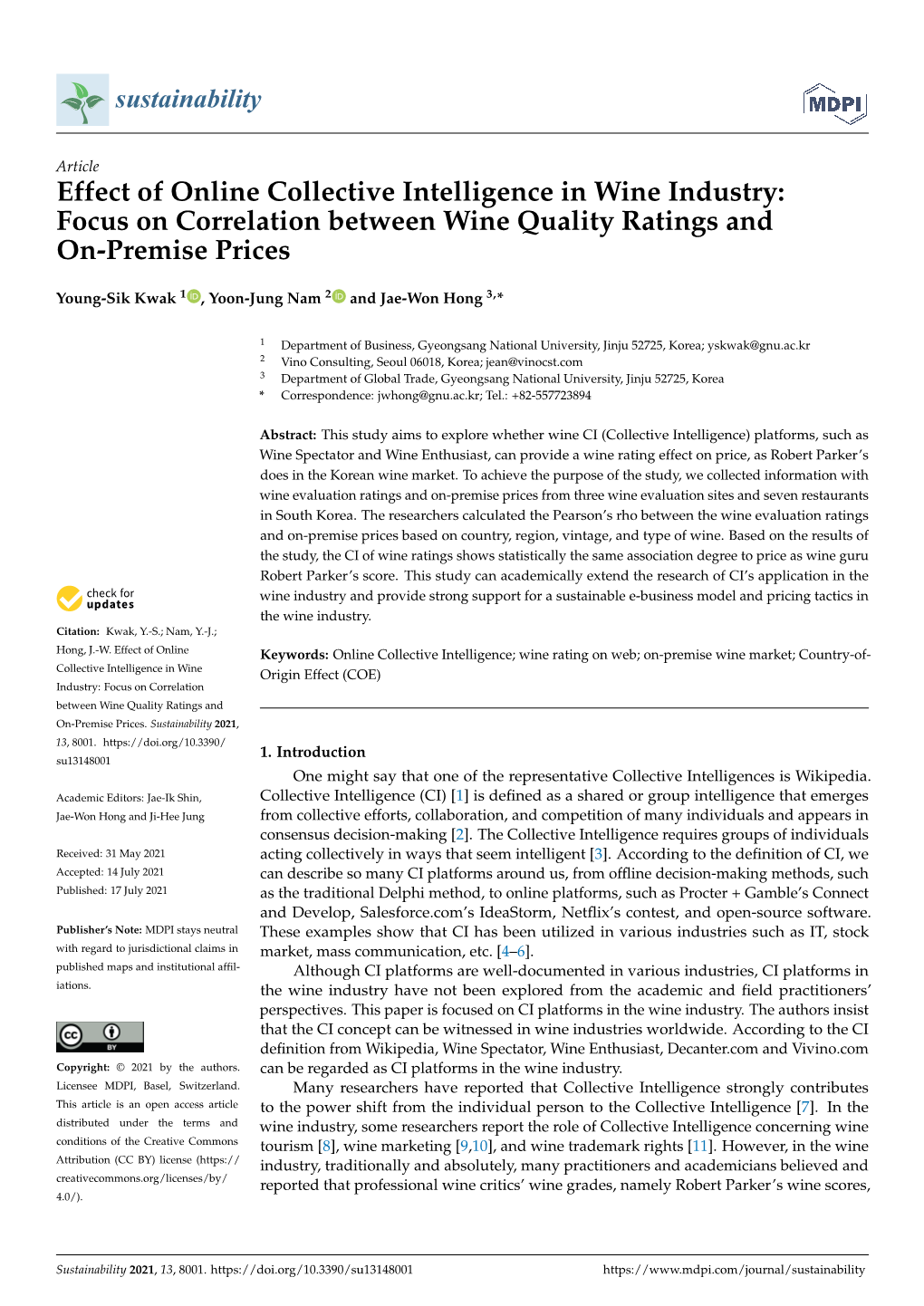 Effect of Online Collective Intelligence in Wine Industry: Focus on Correlation Between Wine Quality Ratings and On-Premise Prices