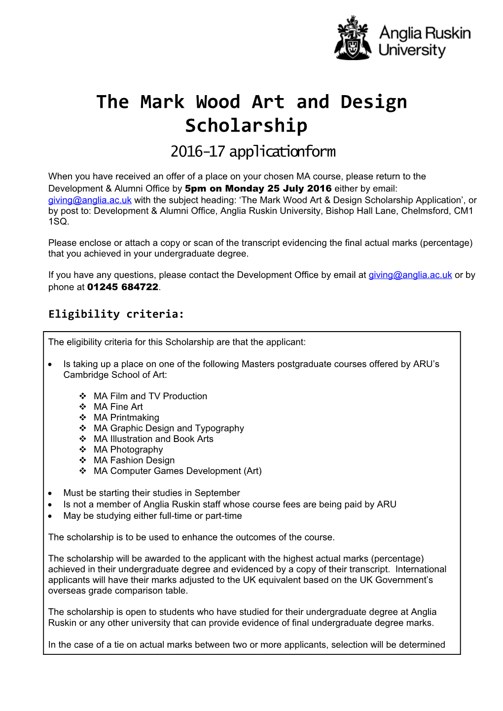 The Mark Wood Art and Design Scholarship