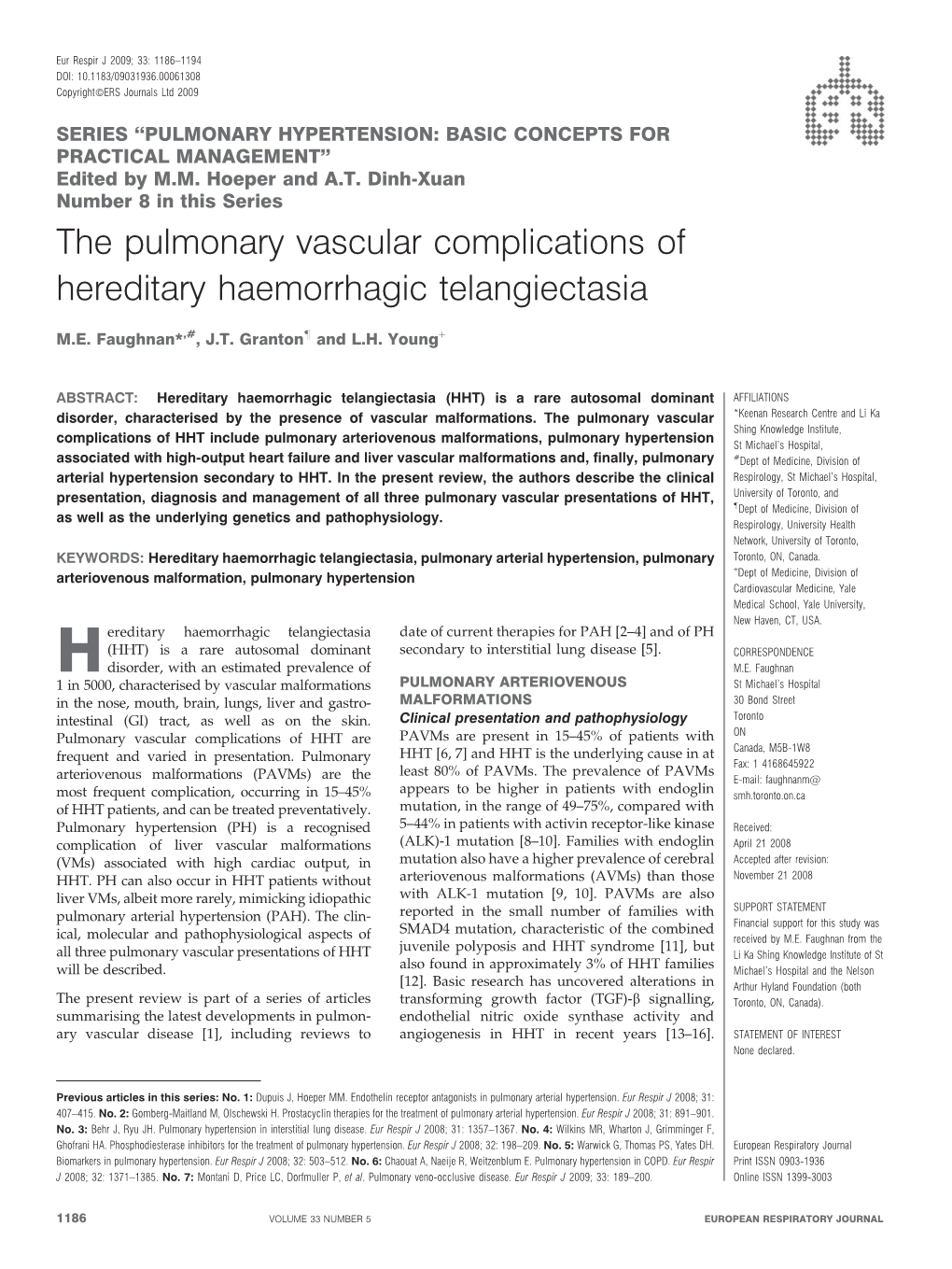 The Pulmonary Vascular Complications of Hereditary Haemorrhagic Telangiectasia