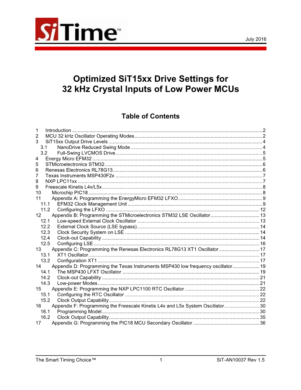 Optimized Sit15xx Drive Settings for 32 Khz Crystal Inputs of Low Power Mcus