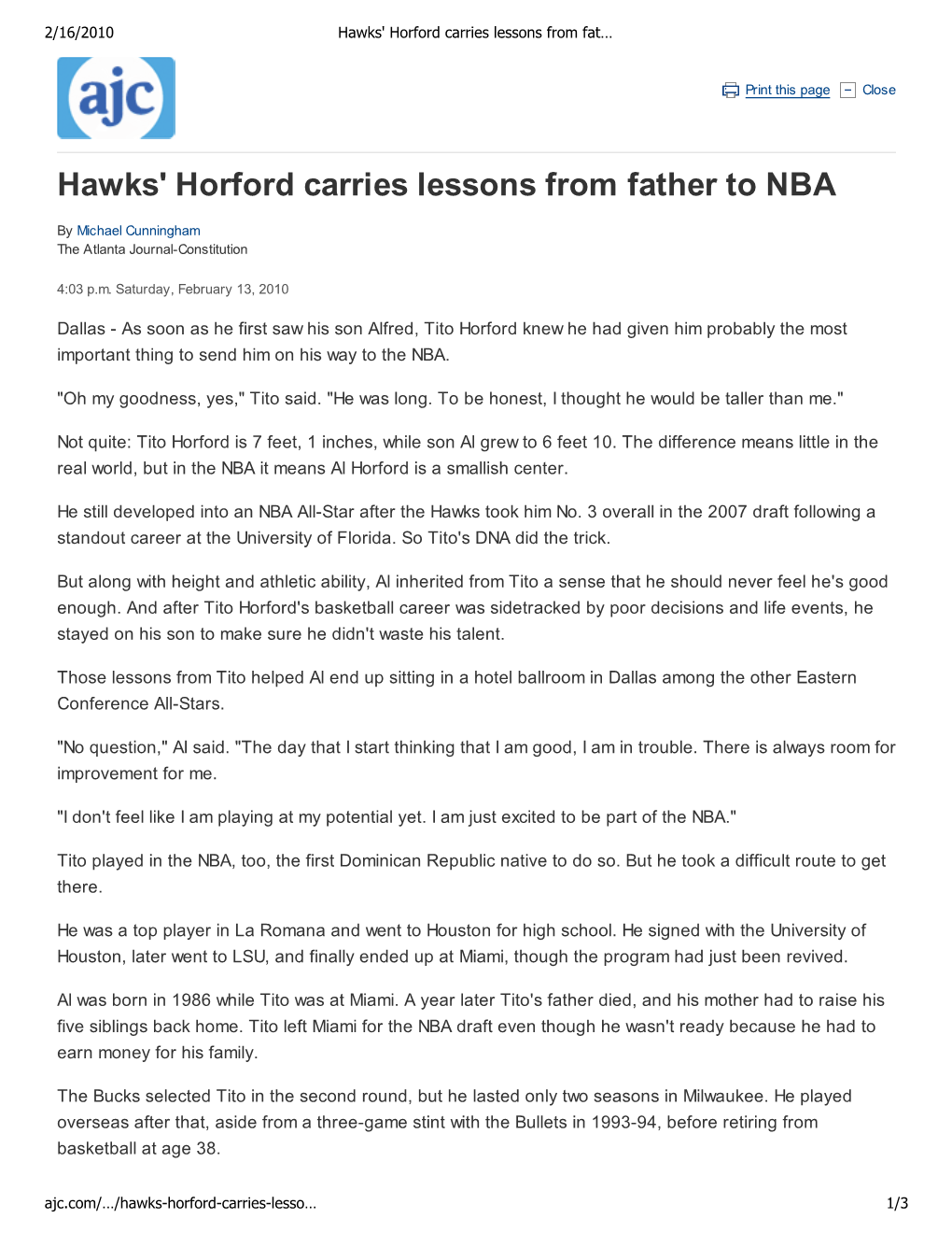 Hawks' Horford Carries Lessons from Father to NBA \240| Ajc.Com