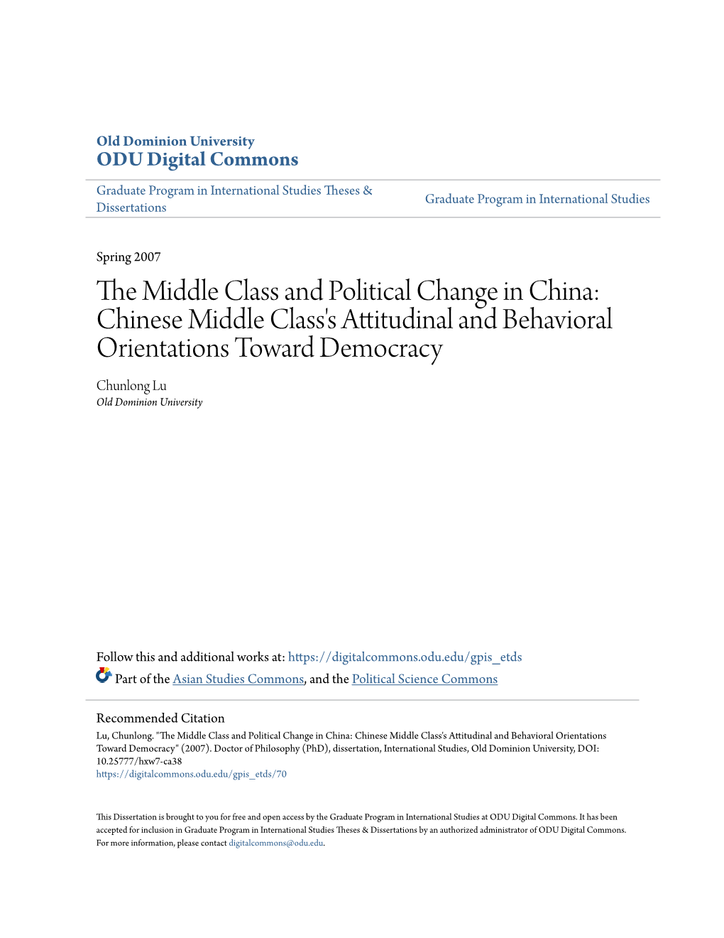 The Middle Class and Political Change in China