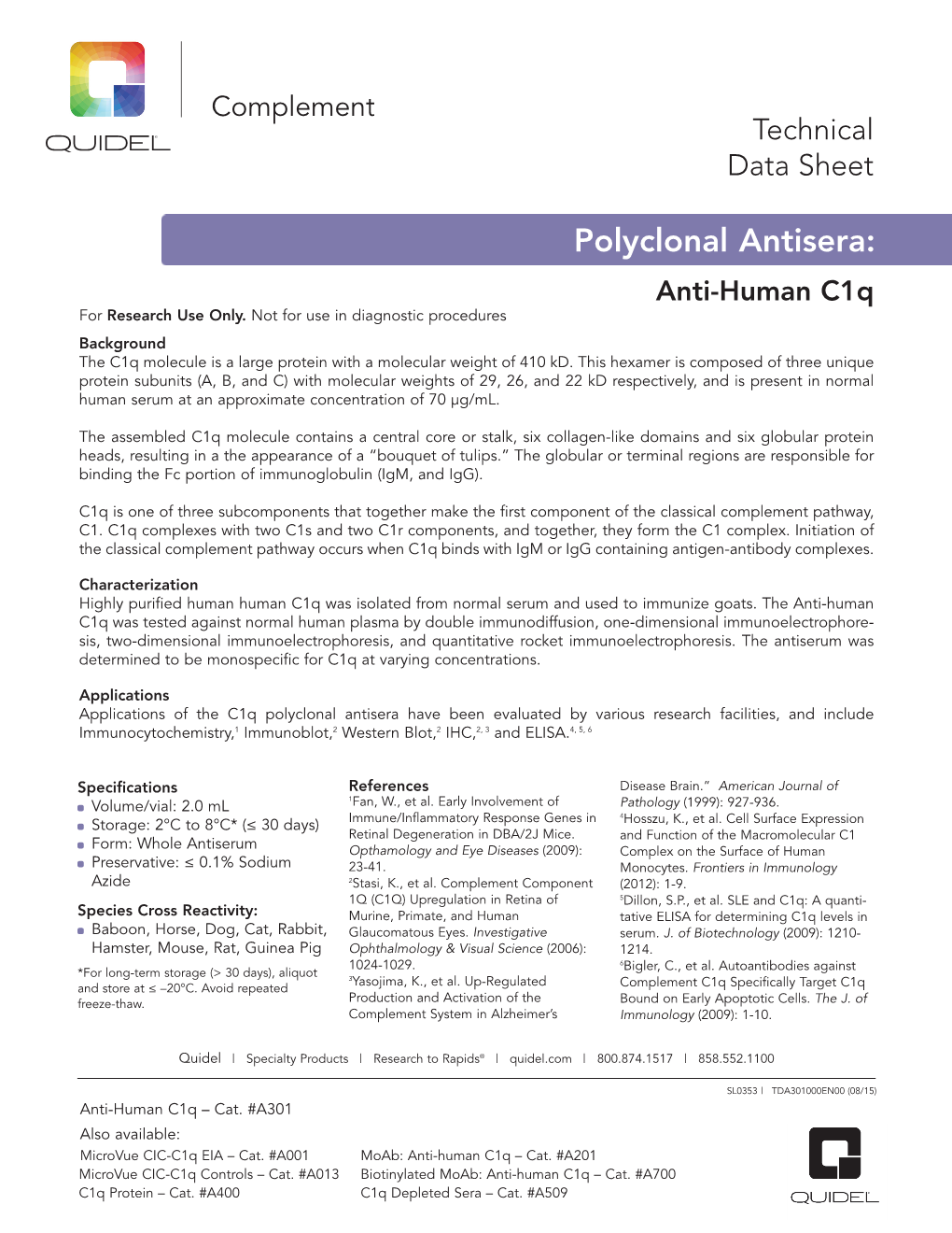 Polyclonal Antisera: Anti-Human C1q for Research Use Only