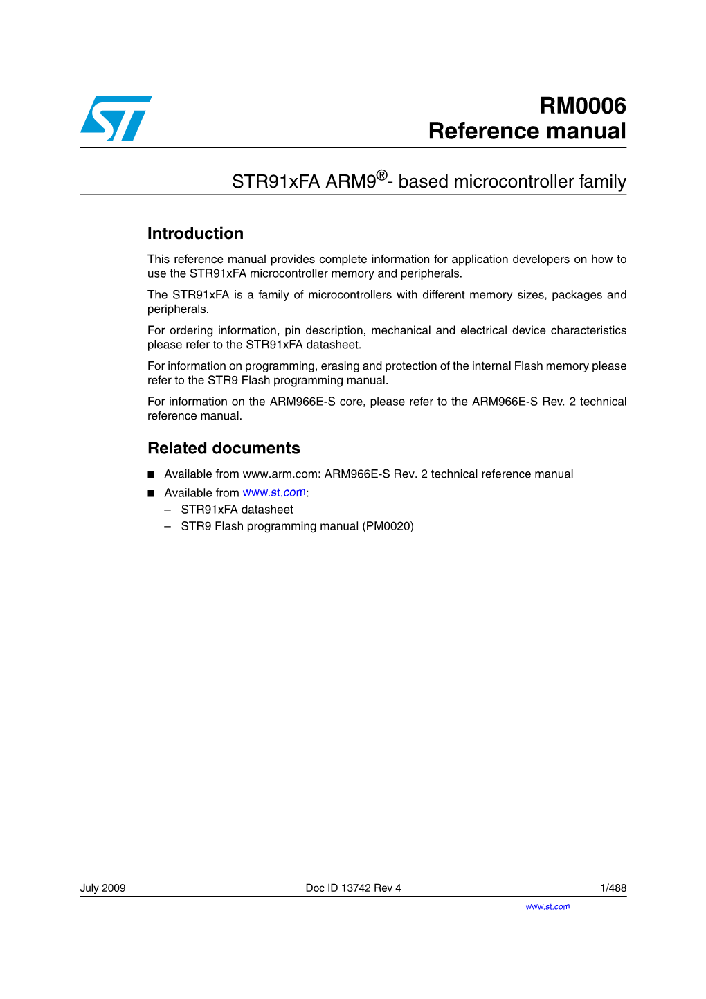 Str91xfa ARM9®- Based Microcontroller Family