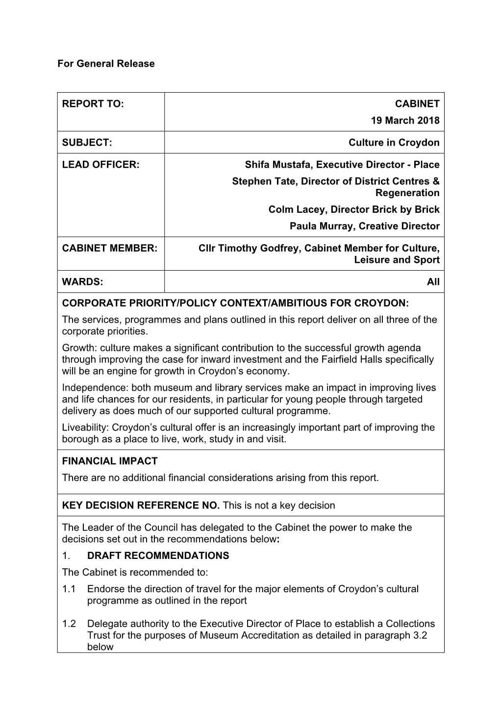 Informal Cabinet Report Template