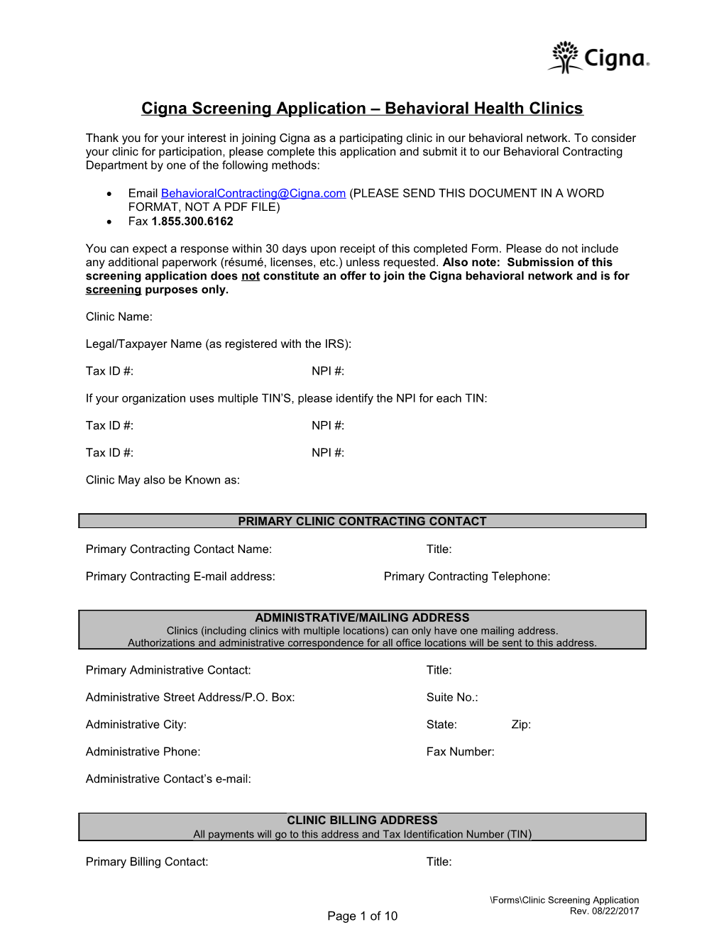 CIGNA Behavioral Health Clinic Application