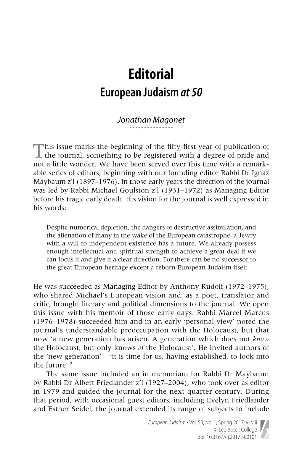 Editorial European Judaism at 50