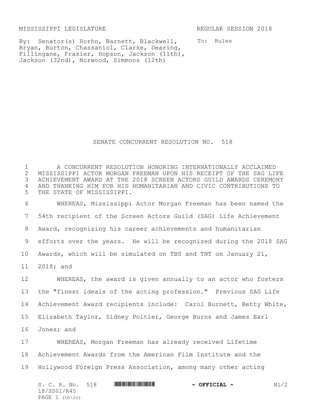 MISSISSIPPI LEGISLATURE REGULAR SESSION 2018 By