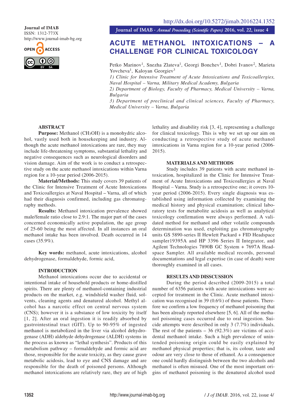 Acute Methanol Intoxications – a Challenge for Clinical Toxicology