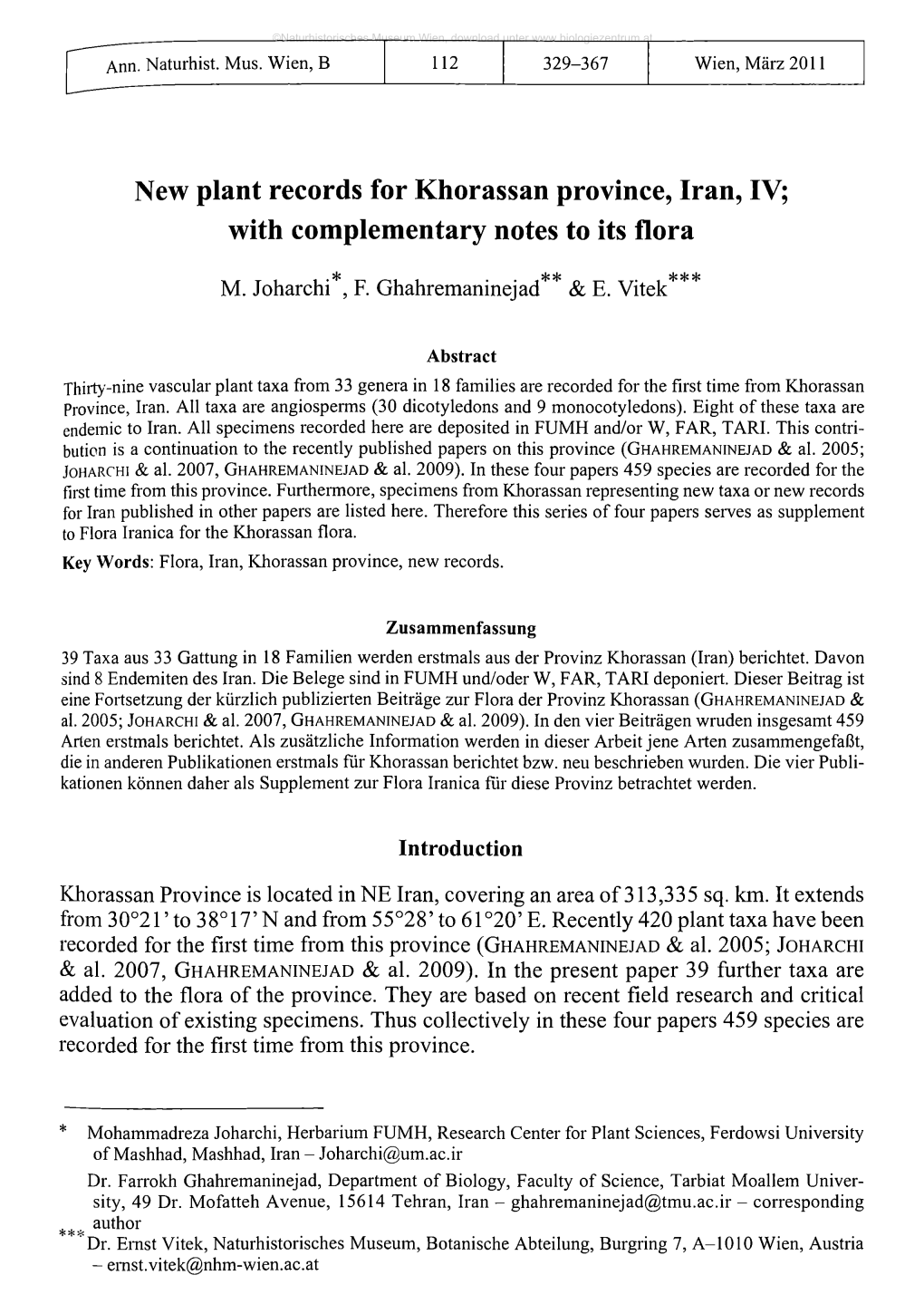 New Plant Records for Khorassan Province, Iran, IV; with Complementary Notes to Its Flora