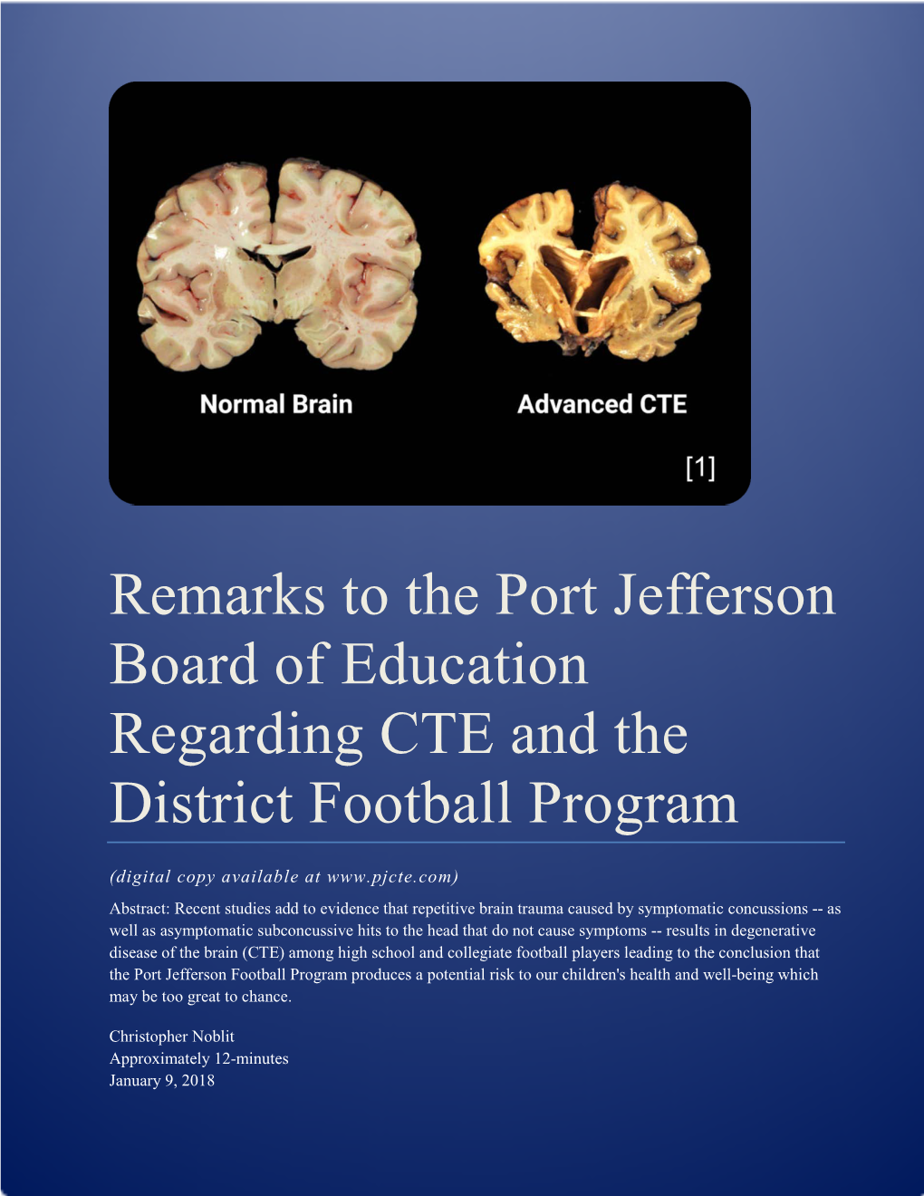 Remarks to the Port Jefferson Board of Education Regarding CTE and the District Football Program