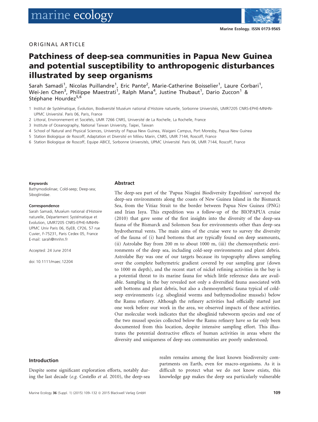 Sea Communities in Papua New Guinea and Potential Susceptibility