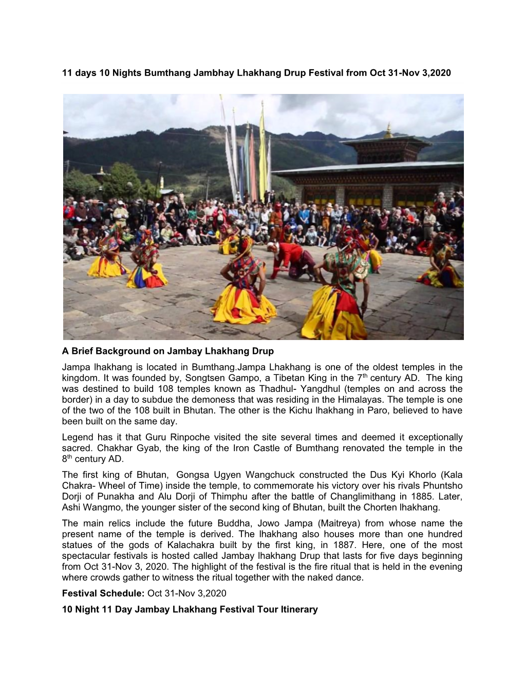 5. 11 Days 10 Nights Bumthang Jambhay Lhakhang Drup Festival