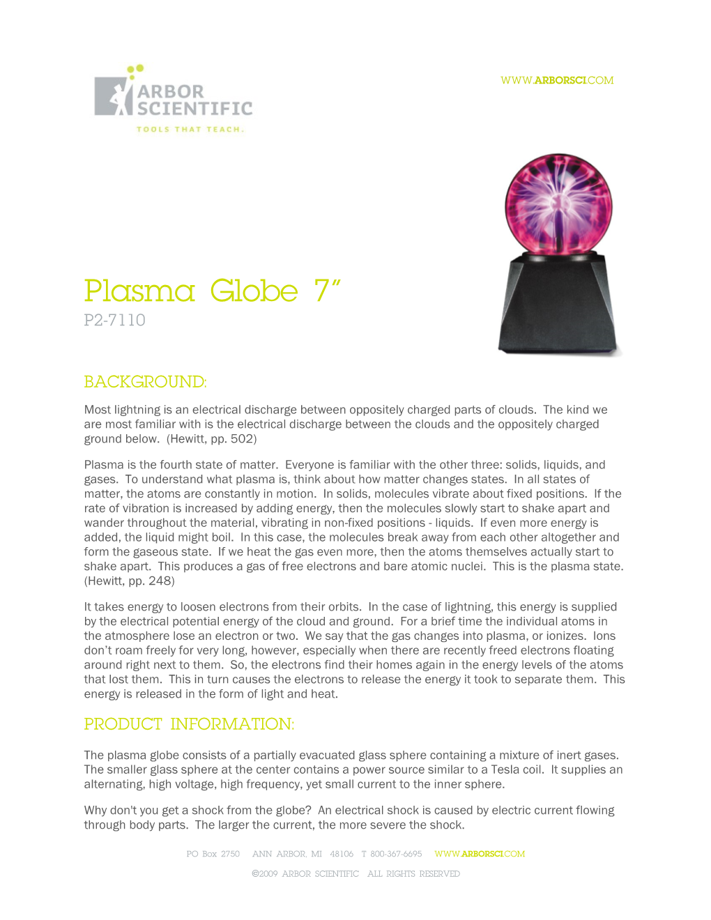 Plasma Globe 7” P2-7110