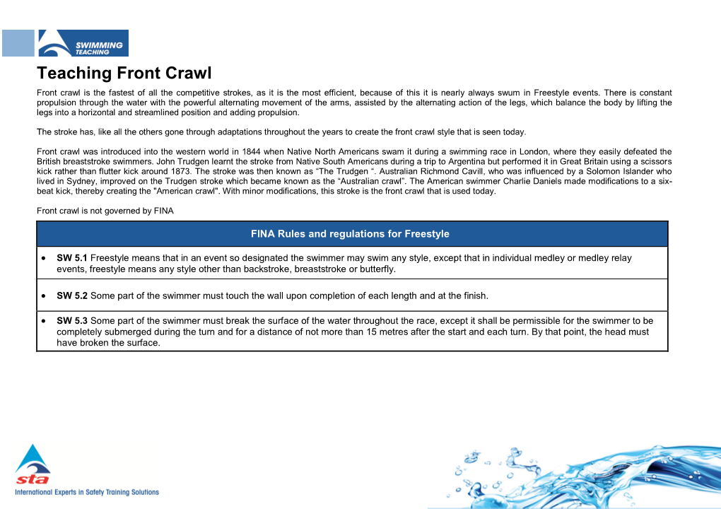 Teaching Front Crawl