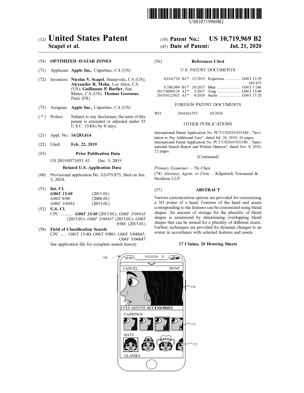 ( 12 ) United States Patent (10 ) Patent No.: US 10,719,969 B2 Scapel Et Al