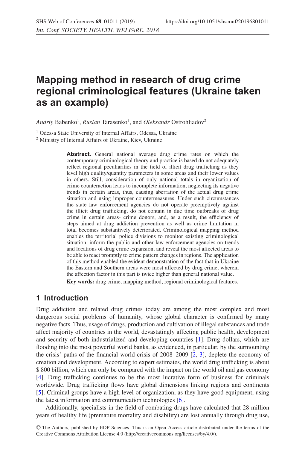 Mapping Method in Research of Drug Crime Regional Criminological Features (Ukraine Taken As an Example)
