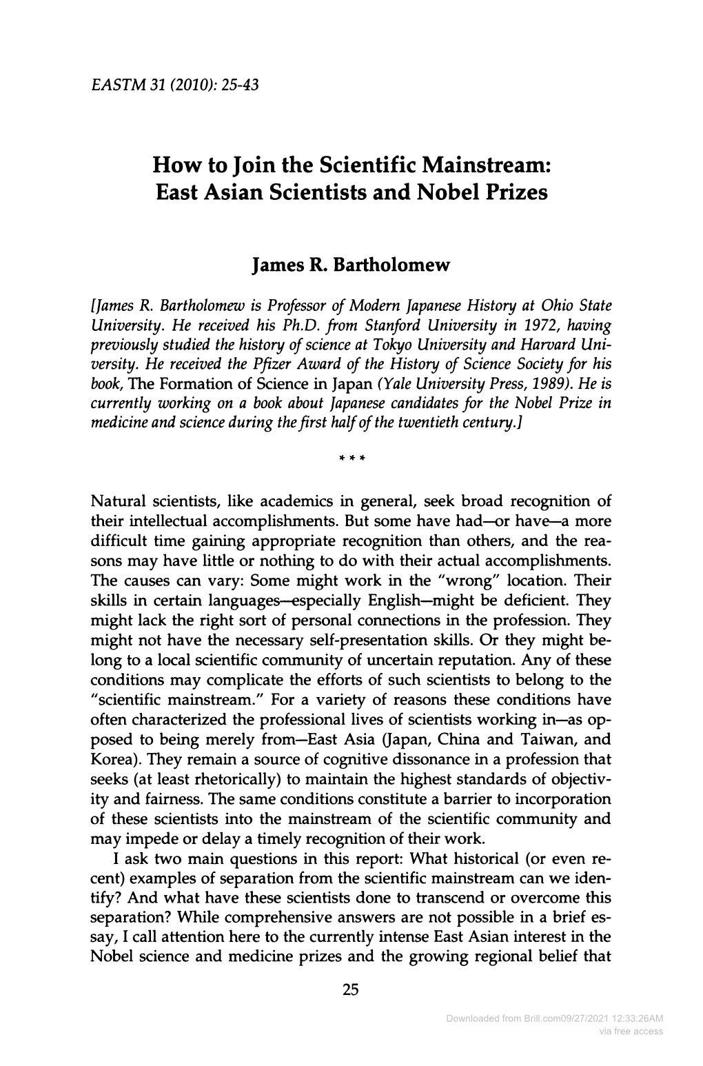 East Asian Scientists and Nobel Prizes