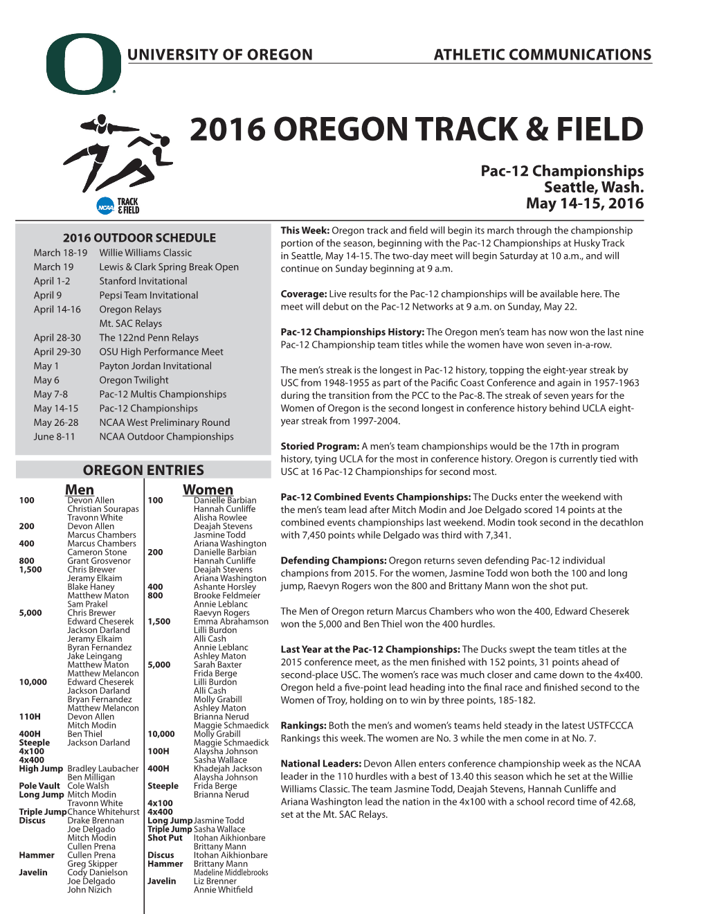 2016 Oregon Track & Field