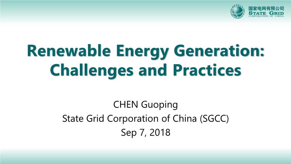 Renewable Energy Generation: Challenges and Practices
