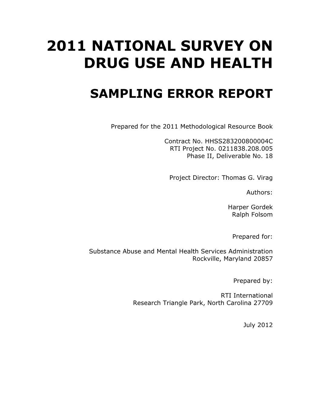 NSDUH MRB Sampling Error Report