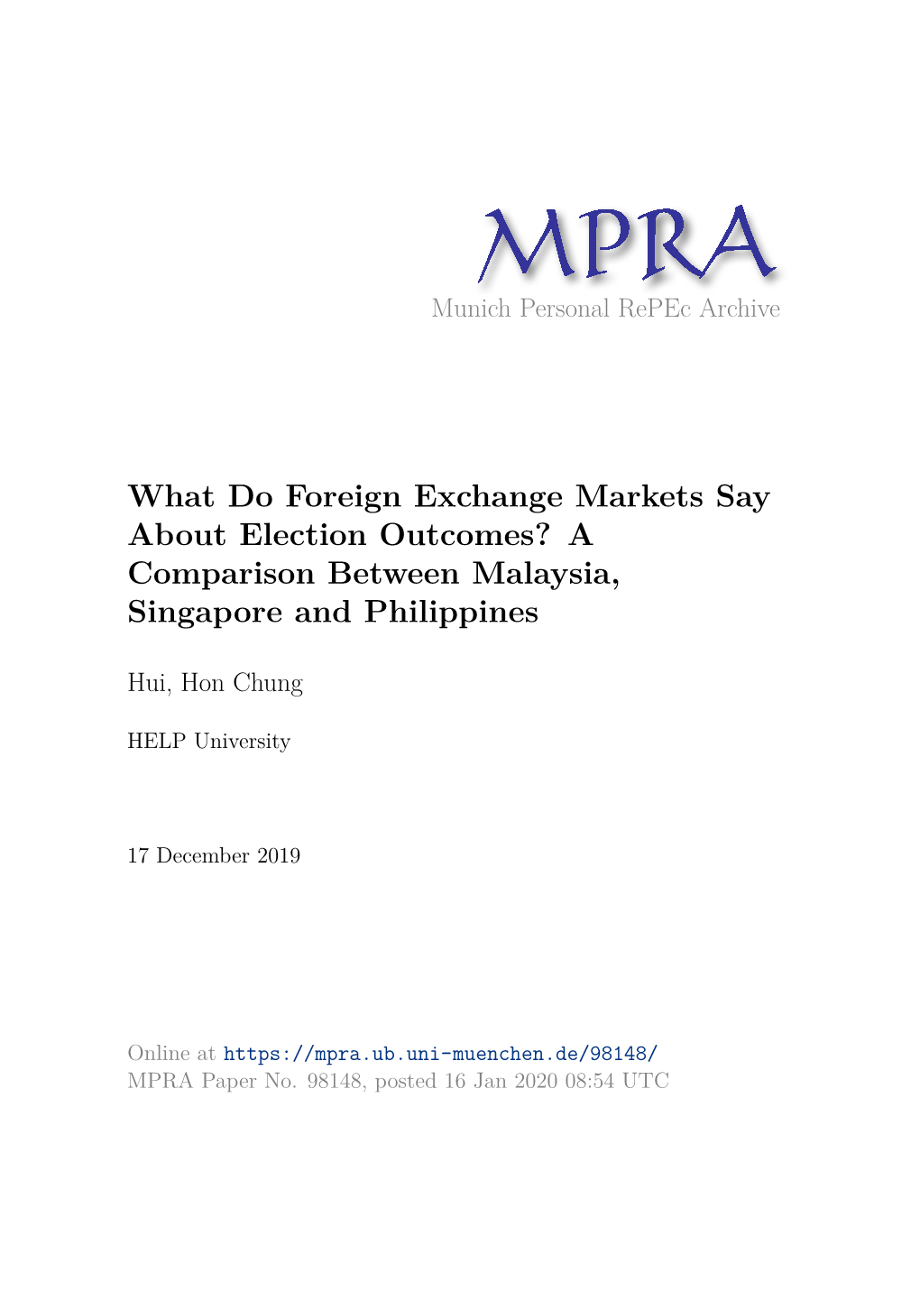What Do Foreign Exchange Markets Say About Election Outcomes? a Comparison Between Malaysia, Singapore and Philippines