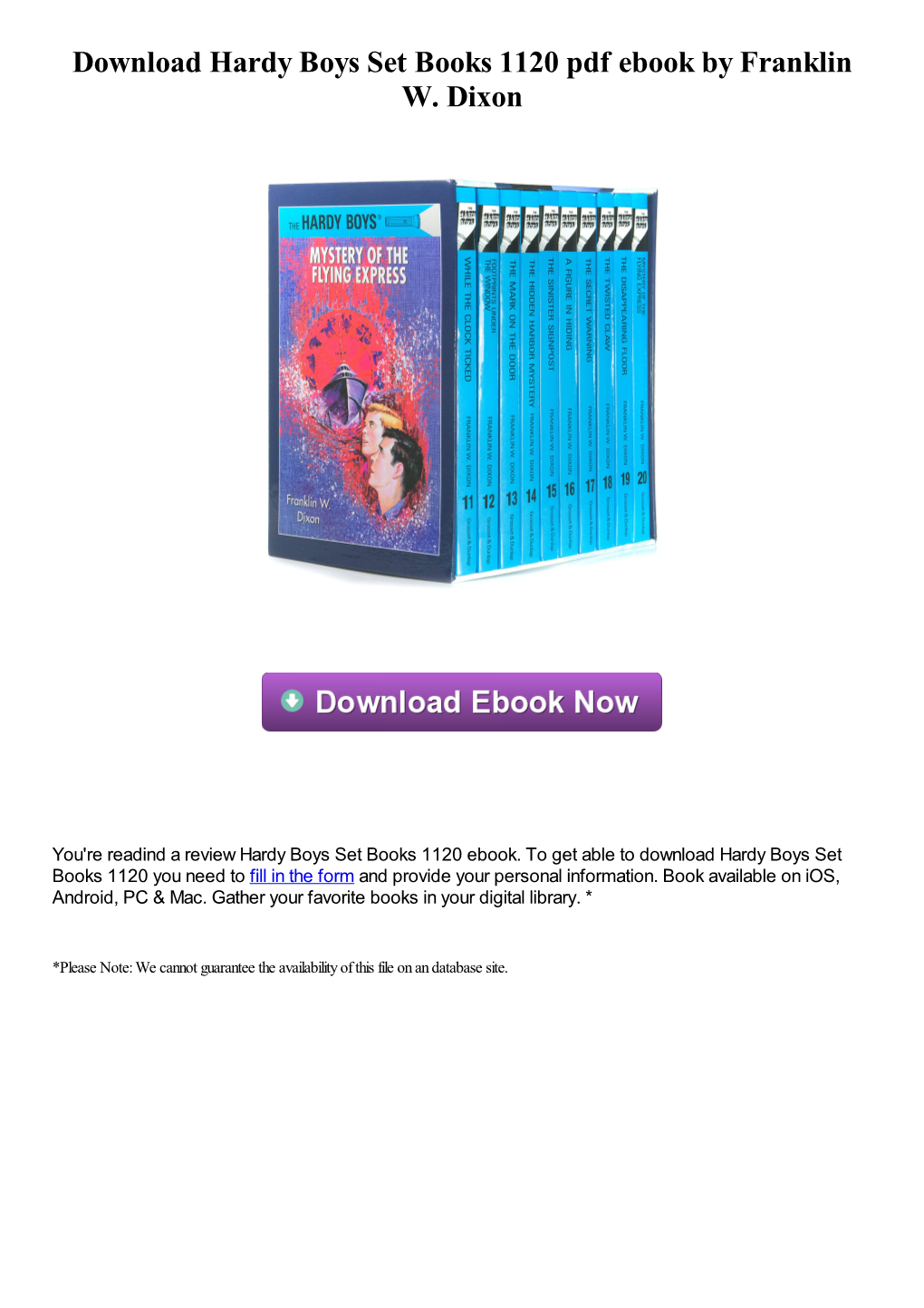 Download Hardy Boys Set Books 1120 Pdf Book by Franklin W. Dixon