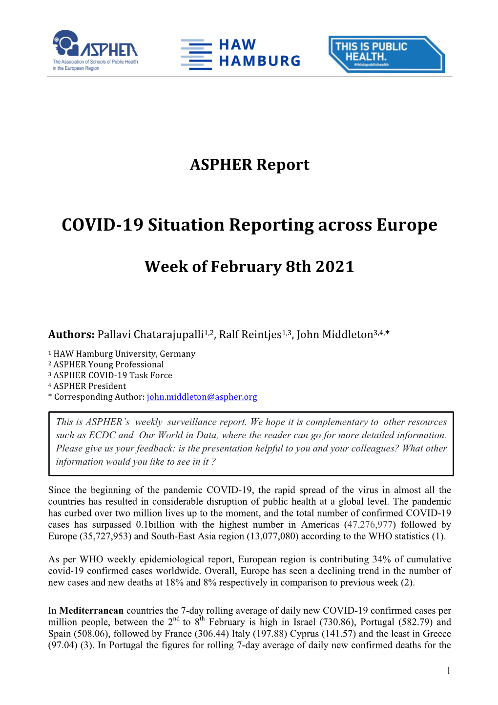 COVID-‐19 Situation Reporting Across Europe