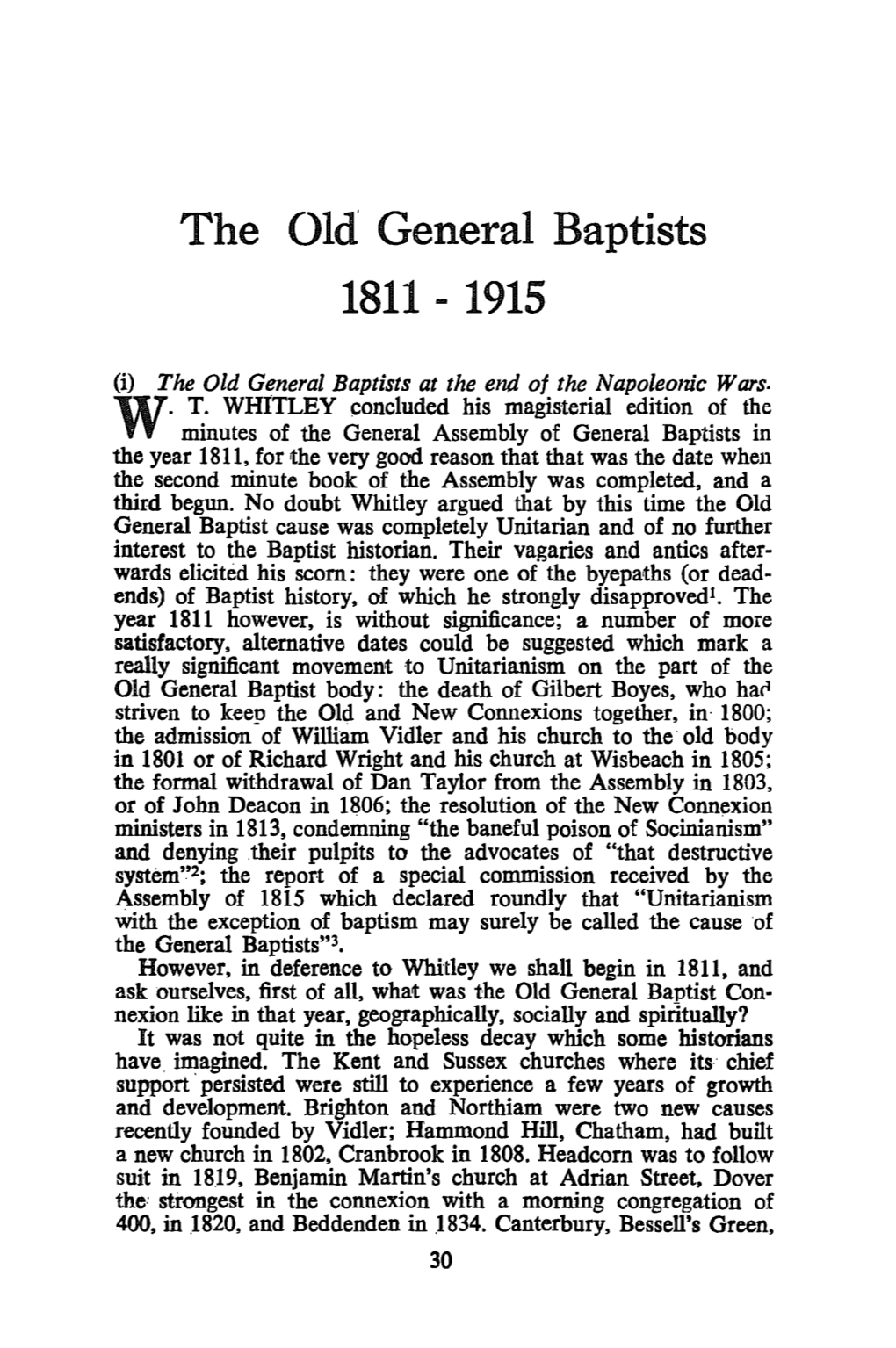 The Old General Baptists, 1811-1915 31